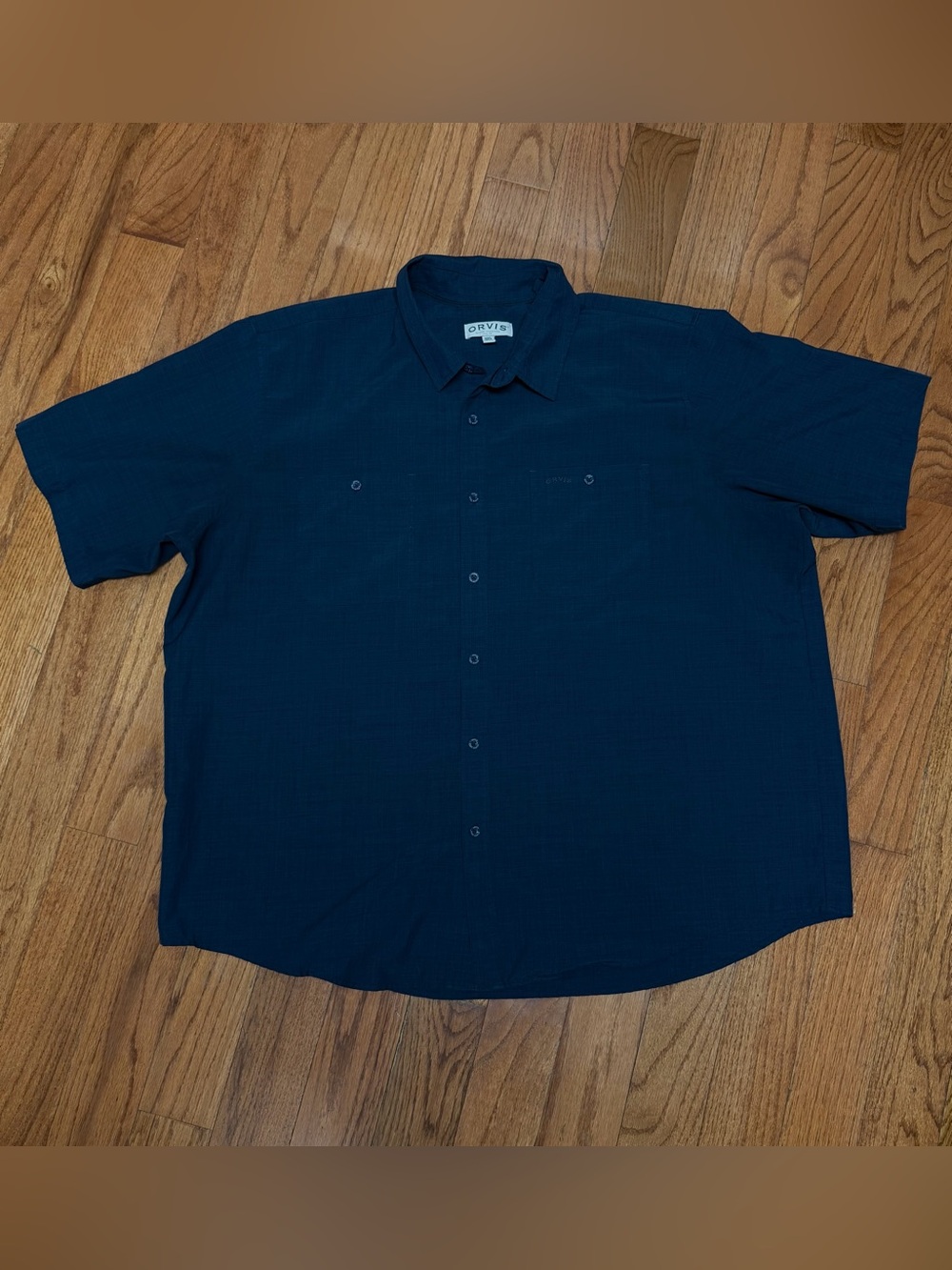Orvis Mens Navy Blue Classic Collection Short Sleeve Button-Up Shirt  XXXL (3XL)